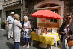 Maureen greeting visitors